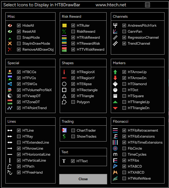 DrawBar Ultimate icon picker with drawing tool categories
